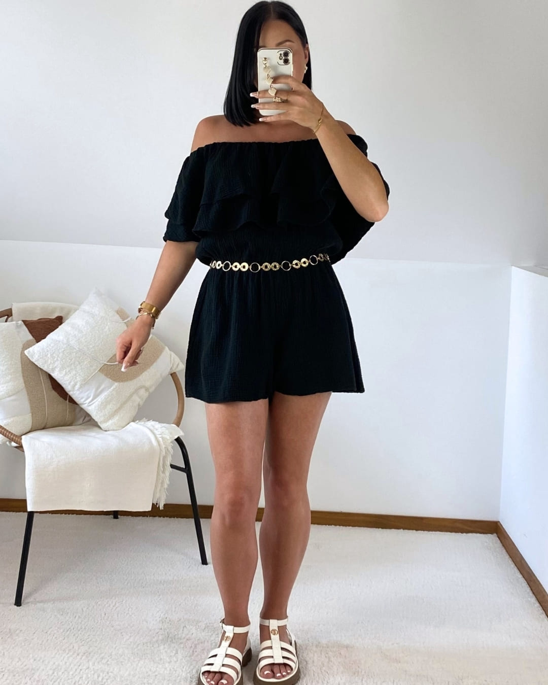 Combishort col bateau en gaze de coton