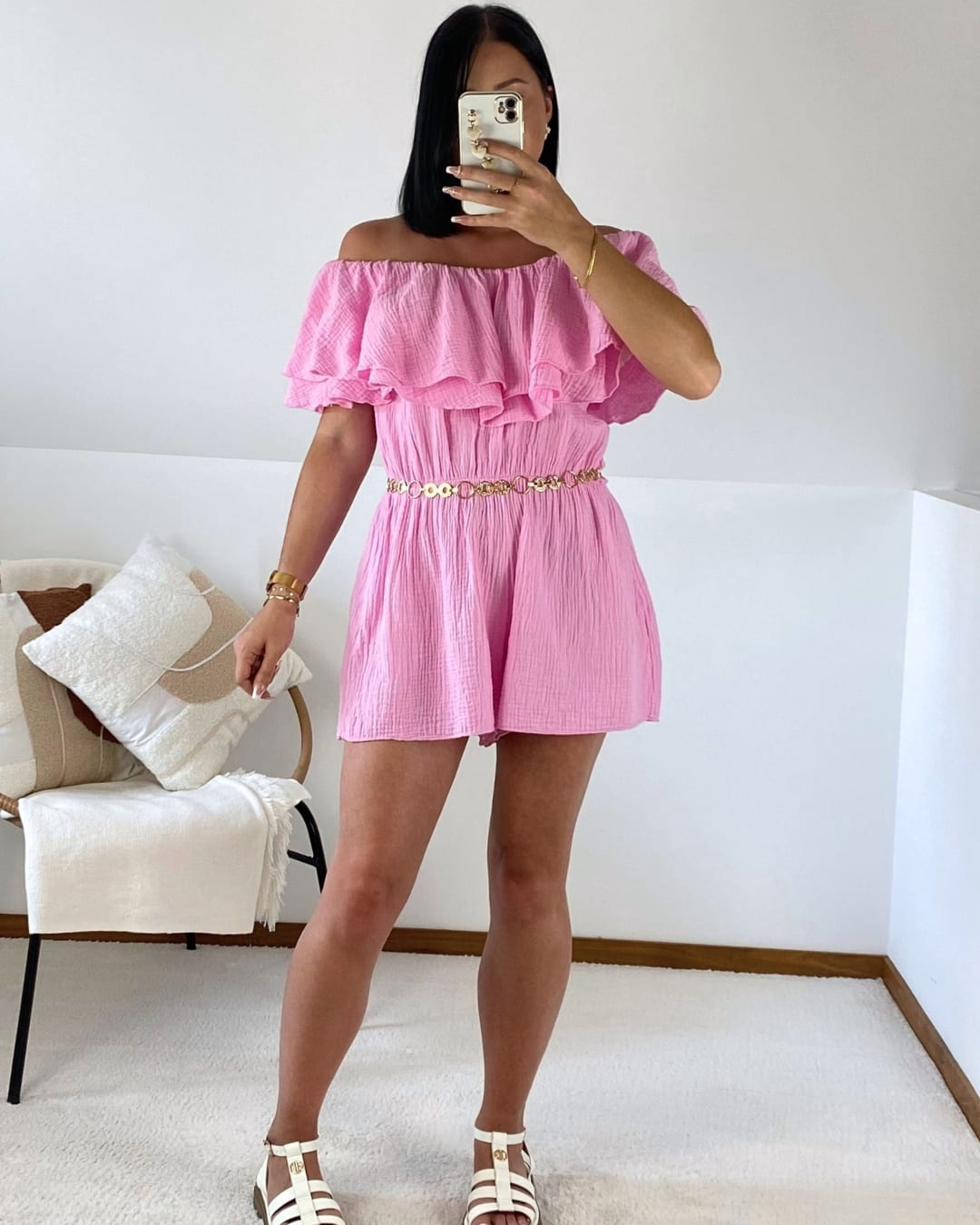 Combishort col bateau en gaze de coton