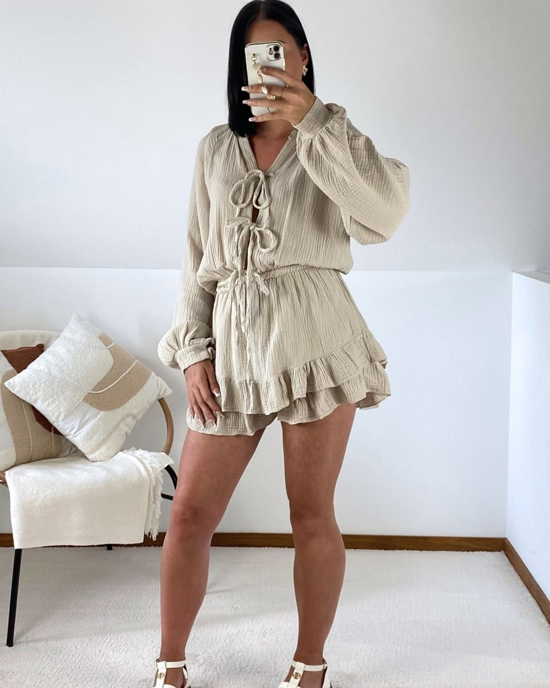 Combishort en gaze de coton à nouer