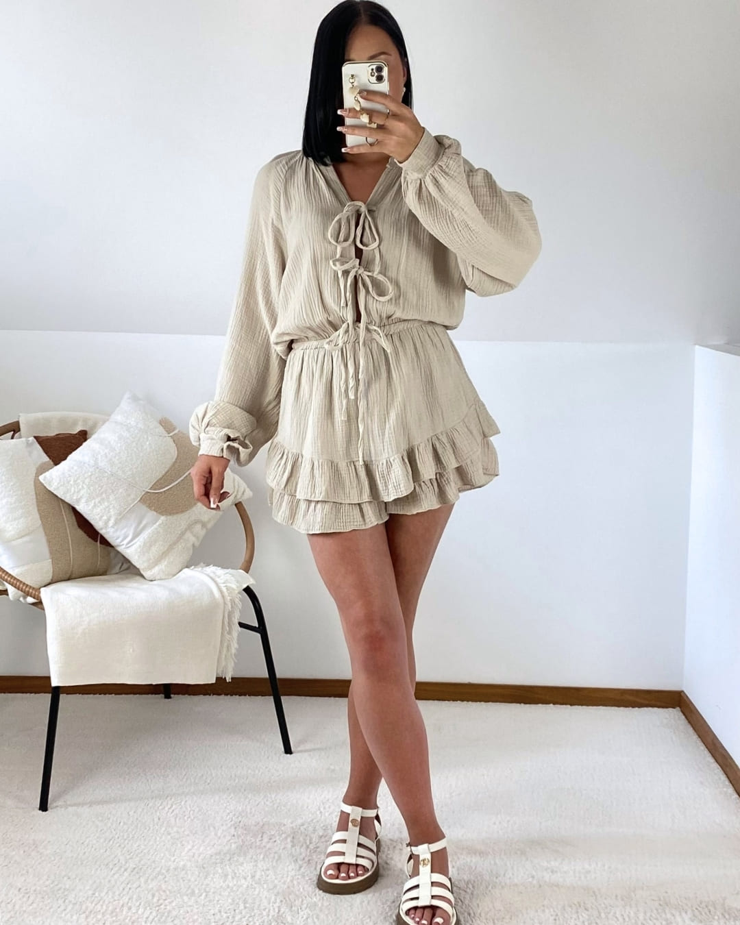 Combishort en gaze de coton à nouer