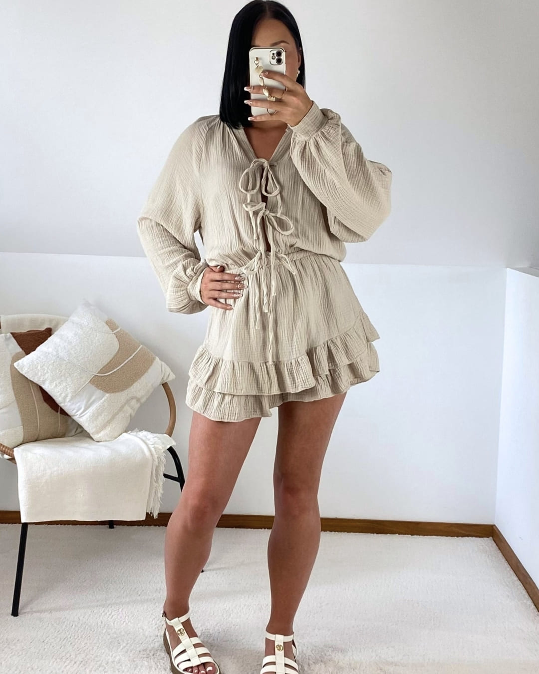 Combishort en gaze de coton à nouer