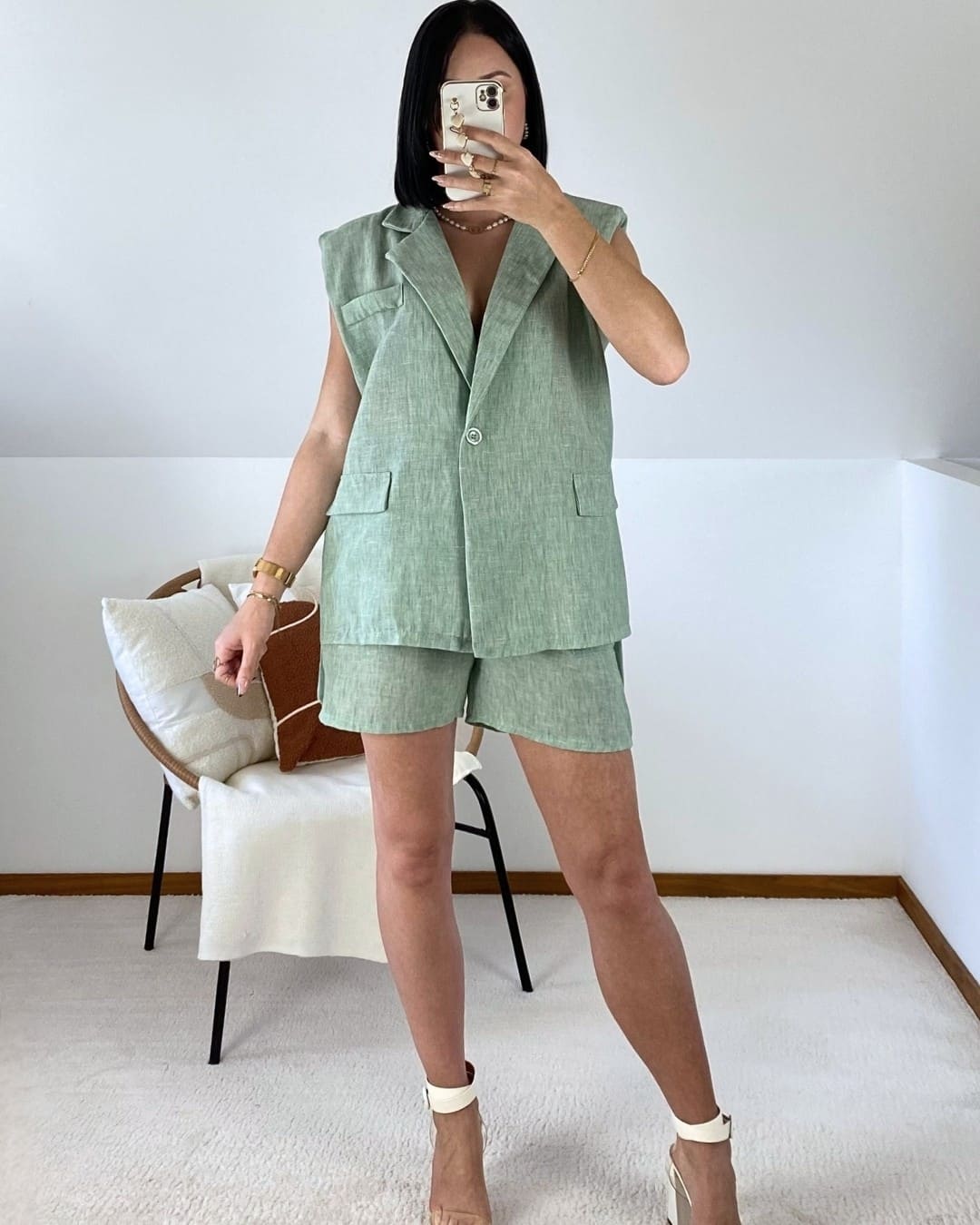 Ensemble gilet et short effet lin