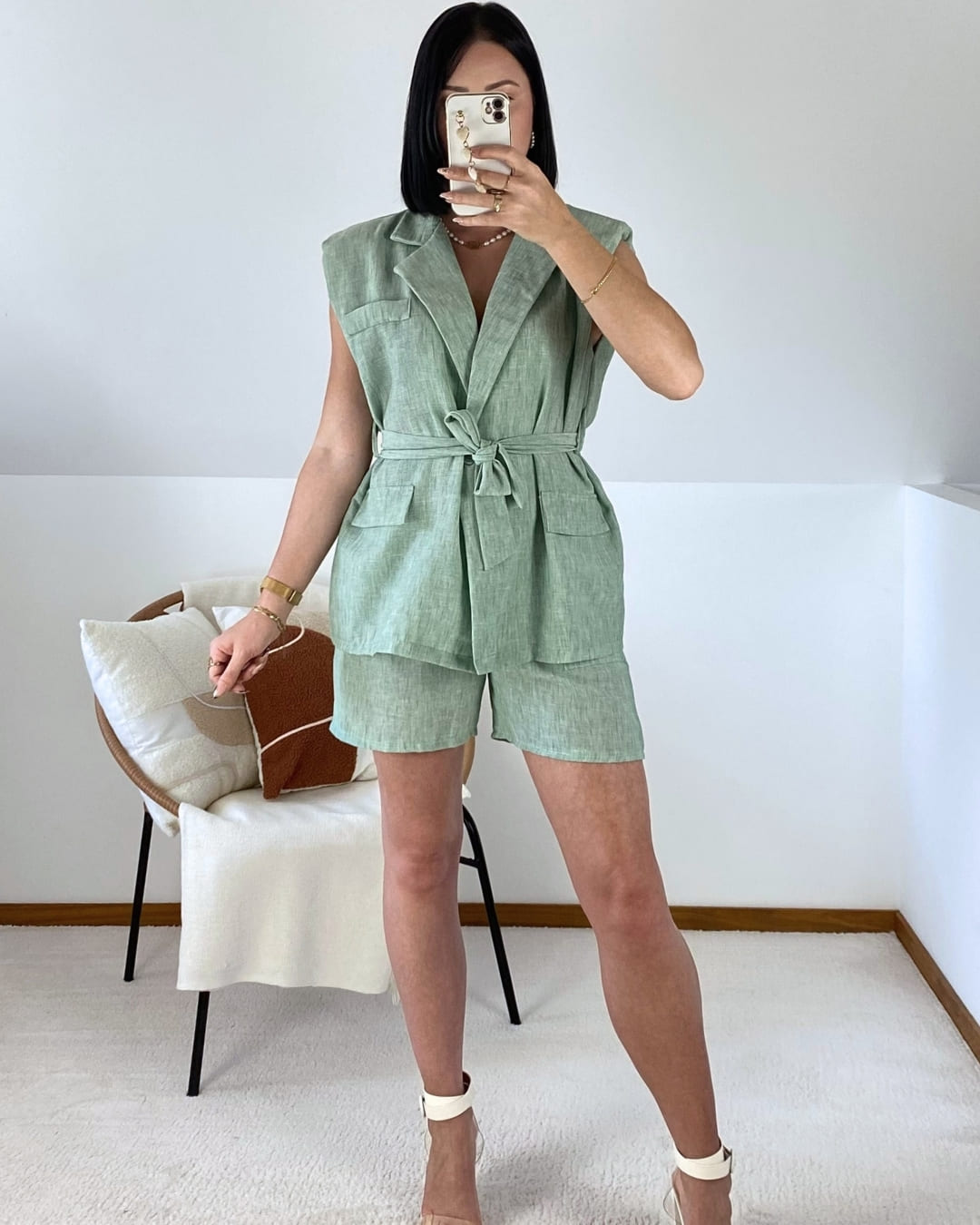 Ensemble gilet et short effet lin