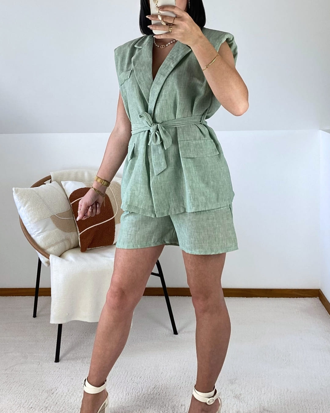 Ensemble gilet et short effet lin