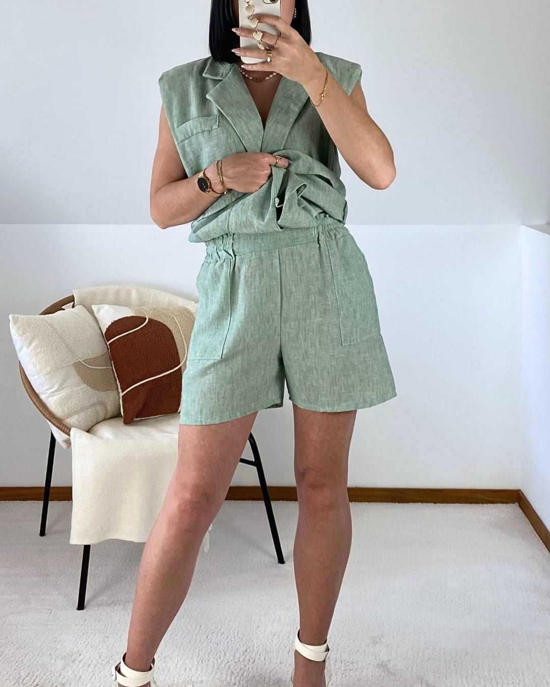 Ensemble gilet et short effet lin