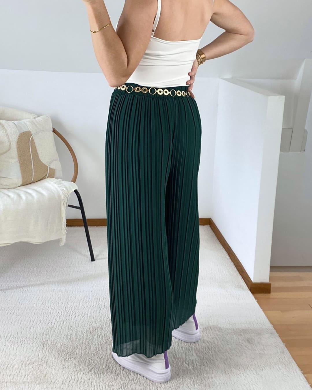 Pantalon large plissé uni