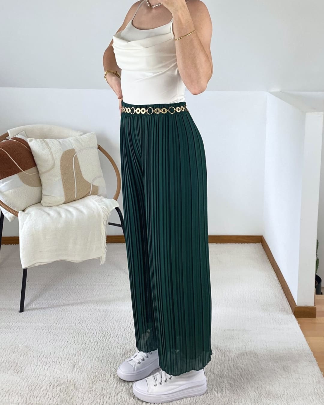 Pantalon large plissé uni