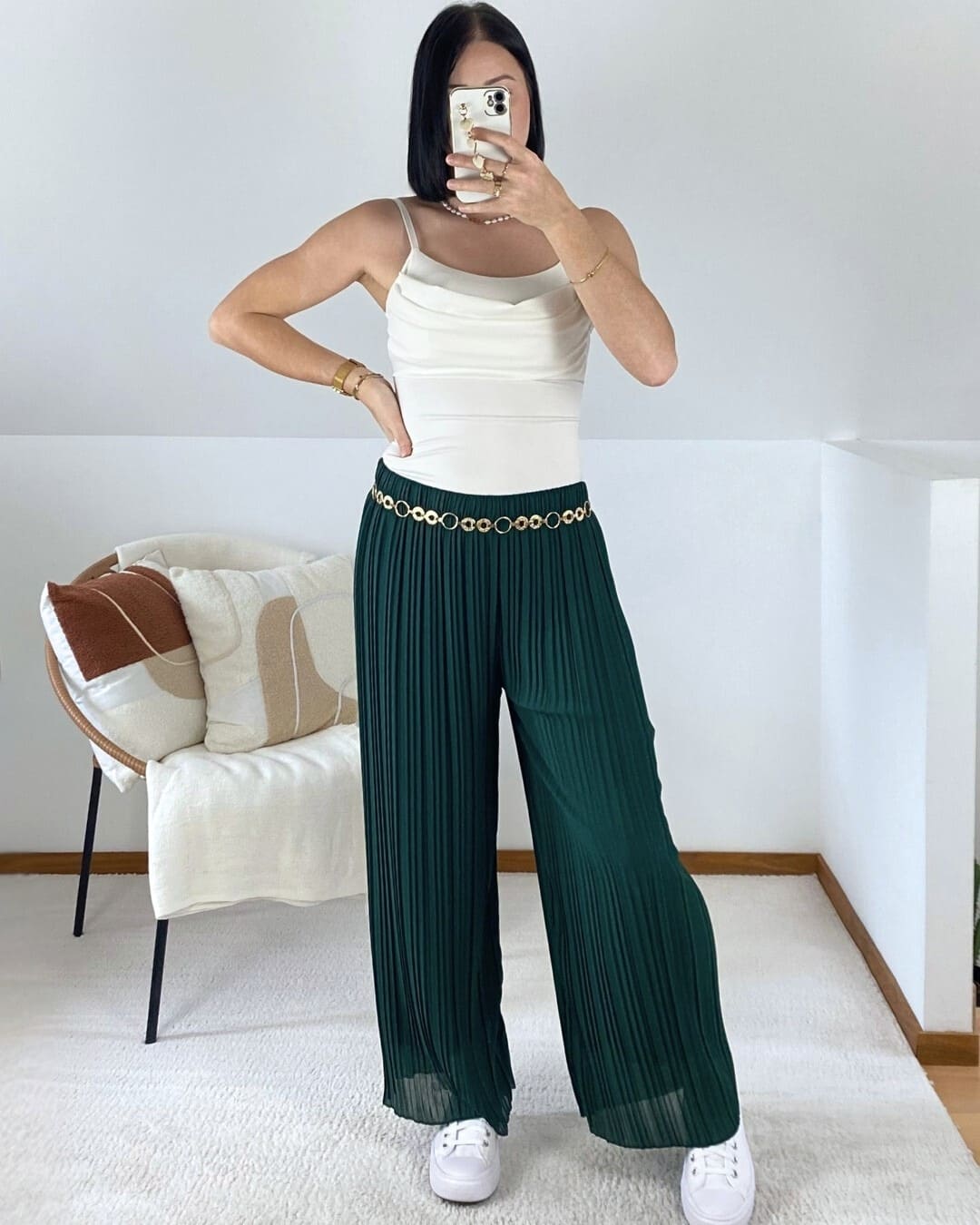 Pantalon large plissé uni
