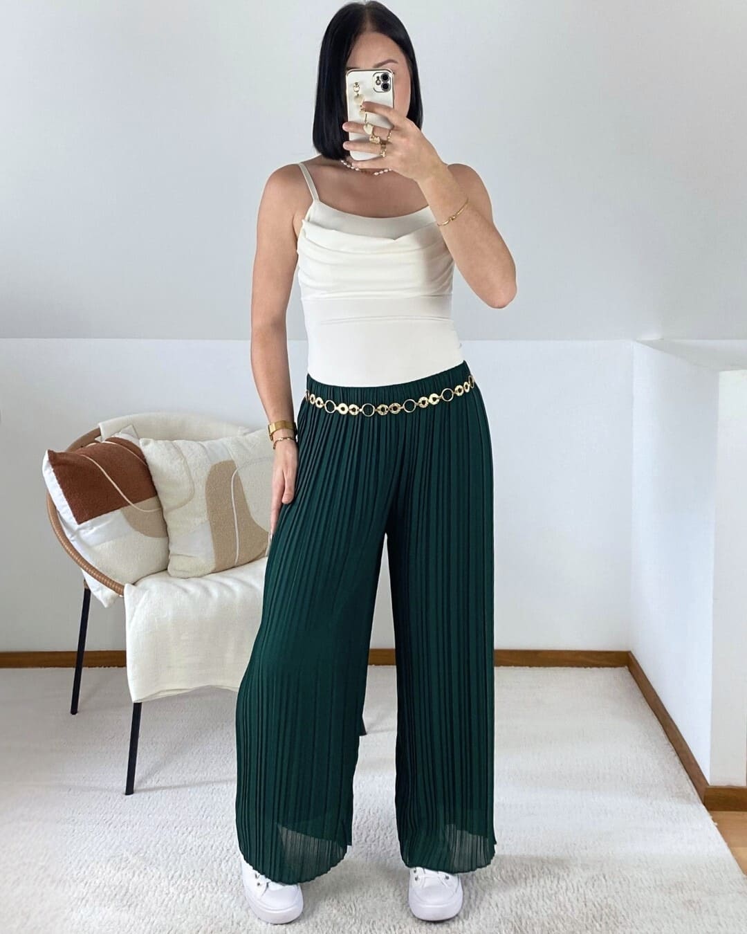 Pantalon large plissé uni
