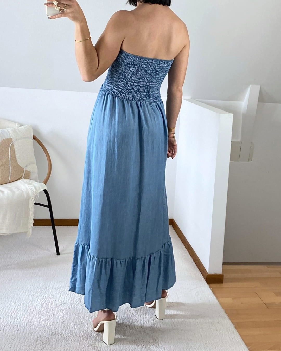 Robe longue bustier effet jean