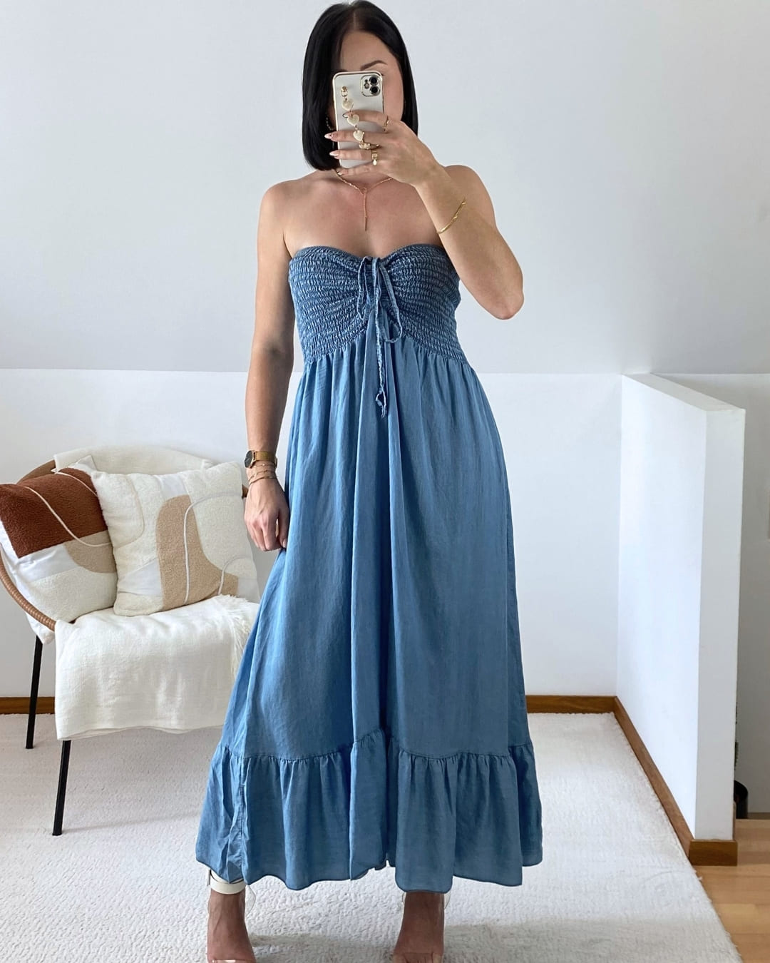 Robe longue bustier effet jean