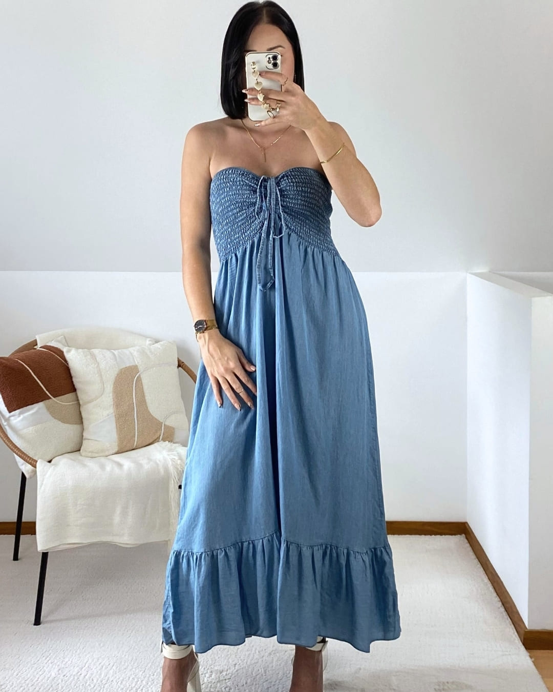 Robe longue bustier effet jean