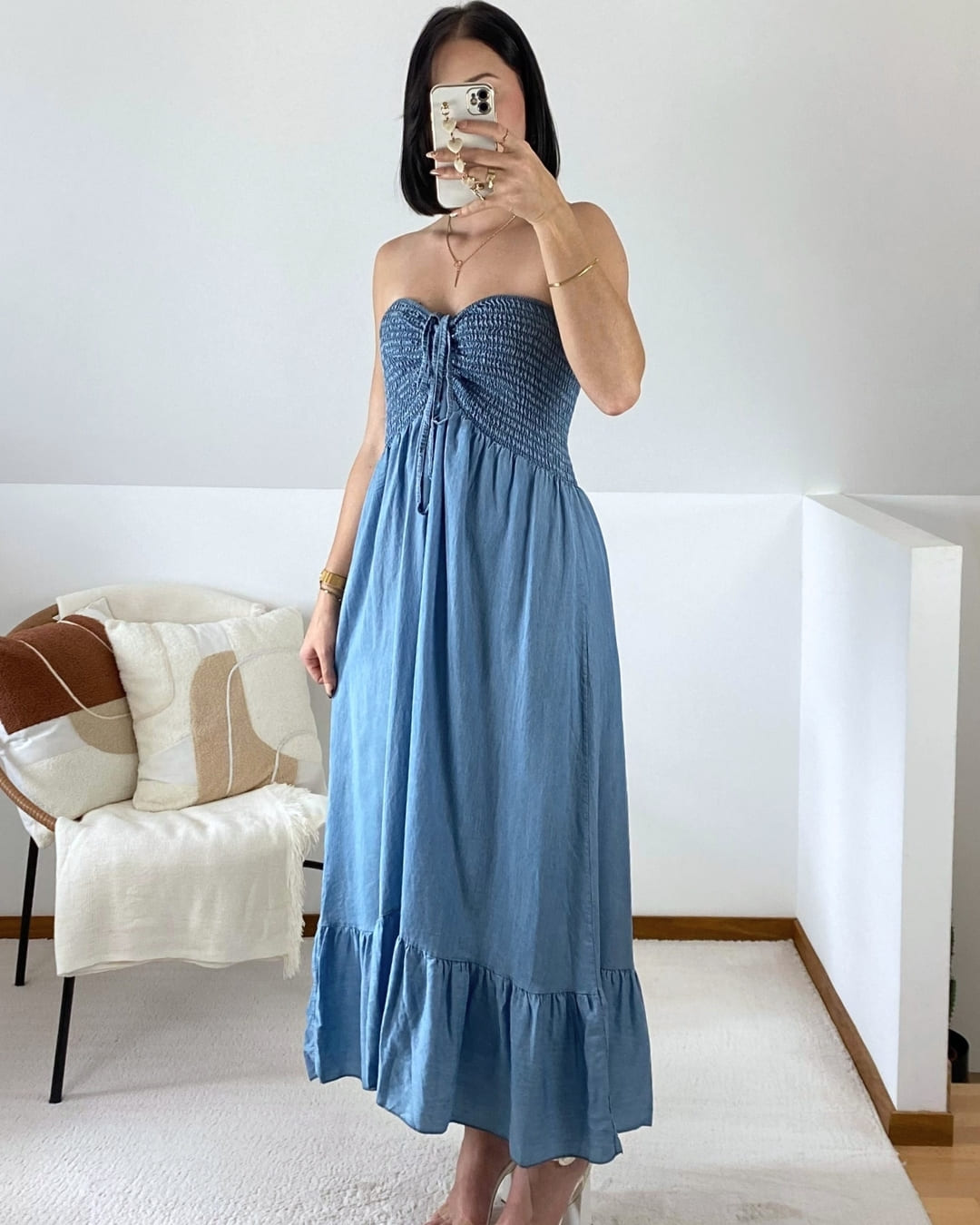Robe longue bustier effet jean