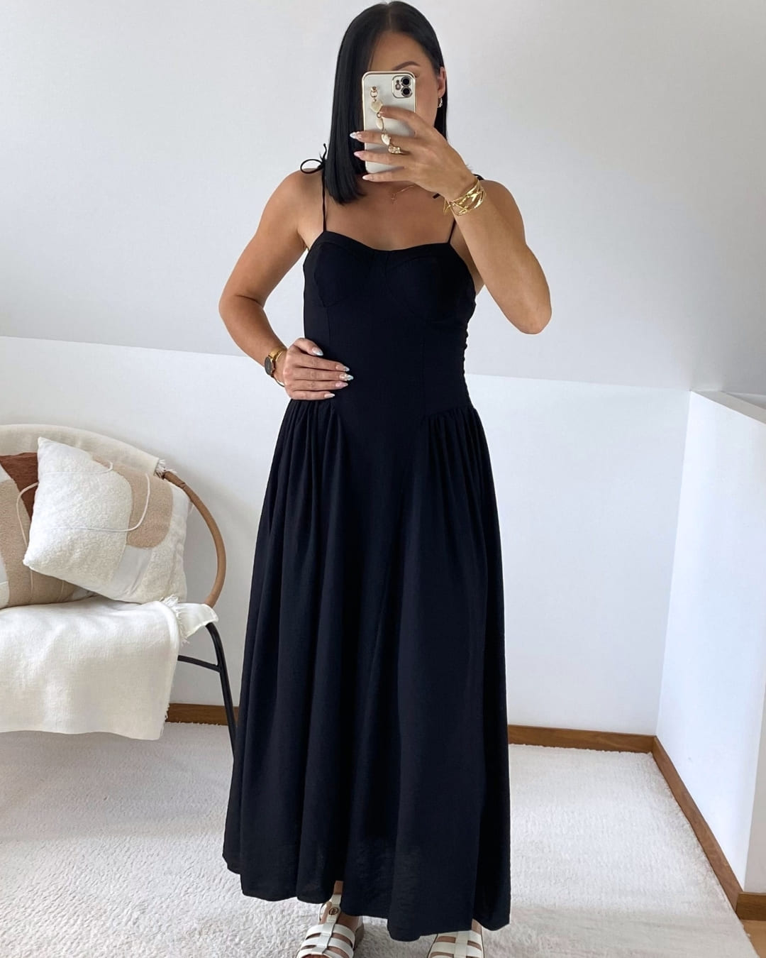 Robe longue à bretelles nouées