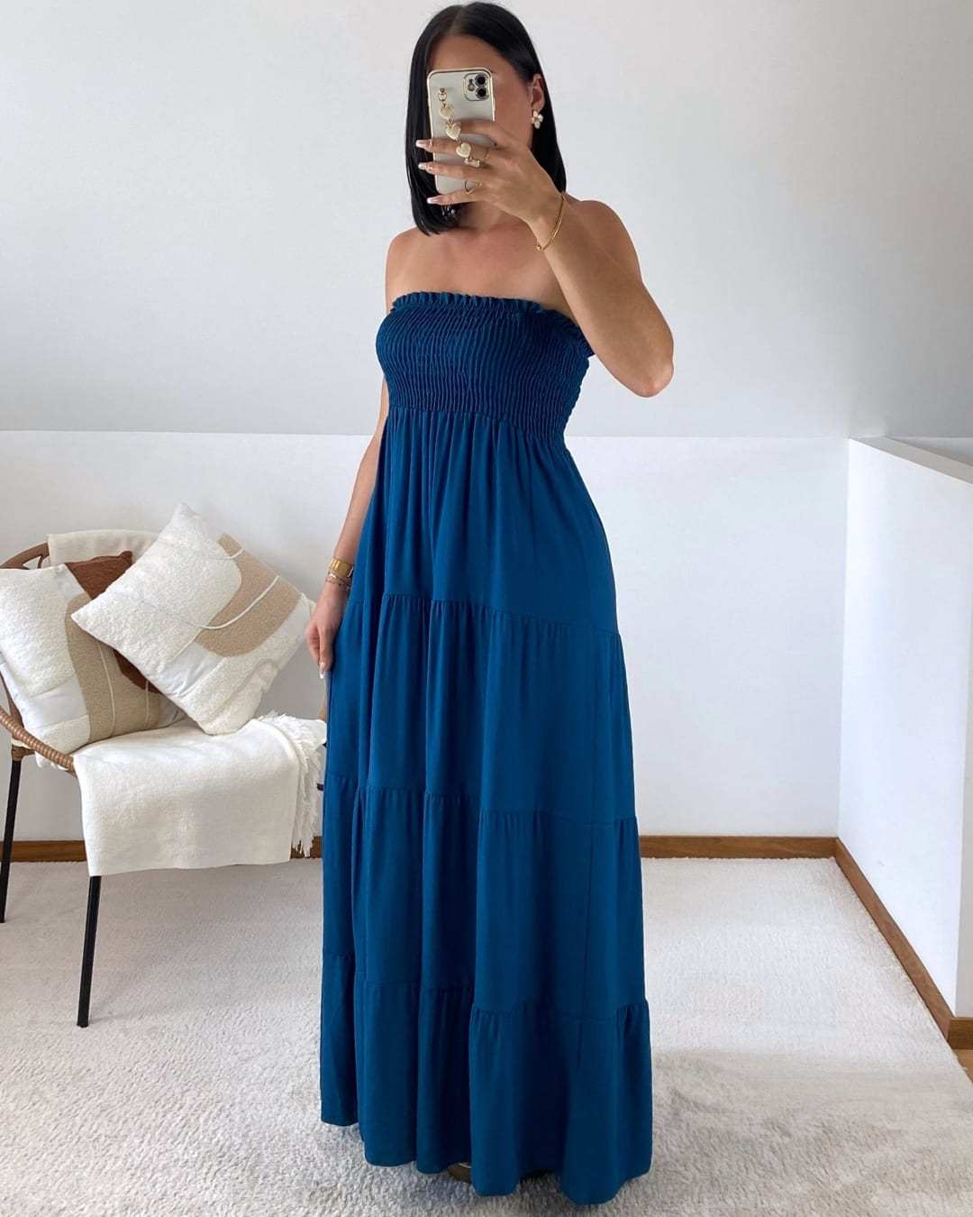 Robe longue bustier à volants