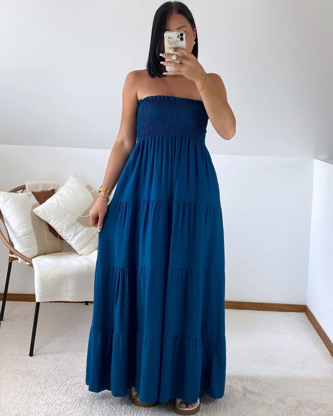 Robe longue bustier à volants
