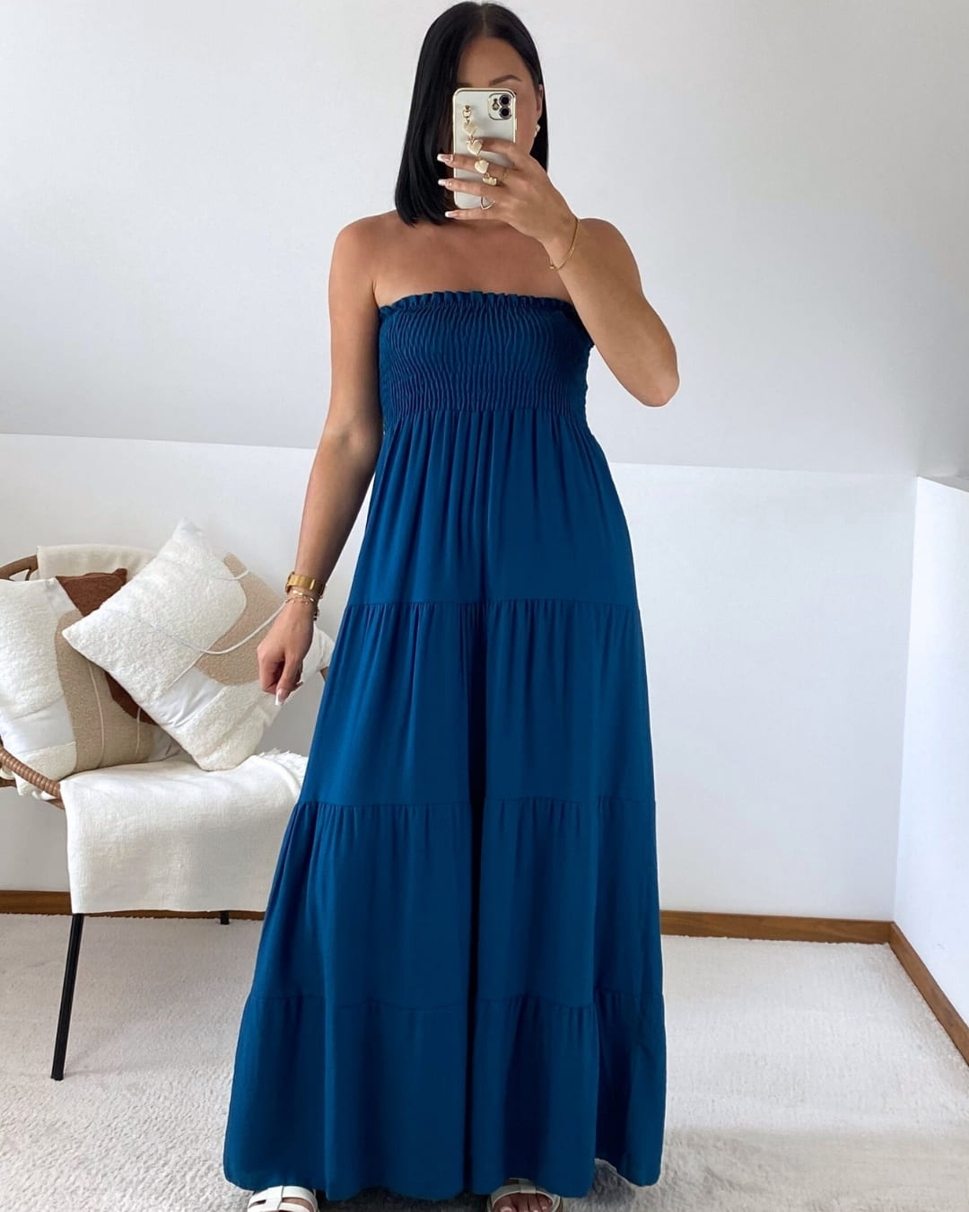 Robe longue bustier à volants