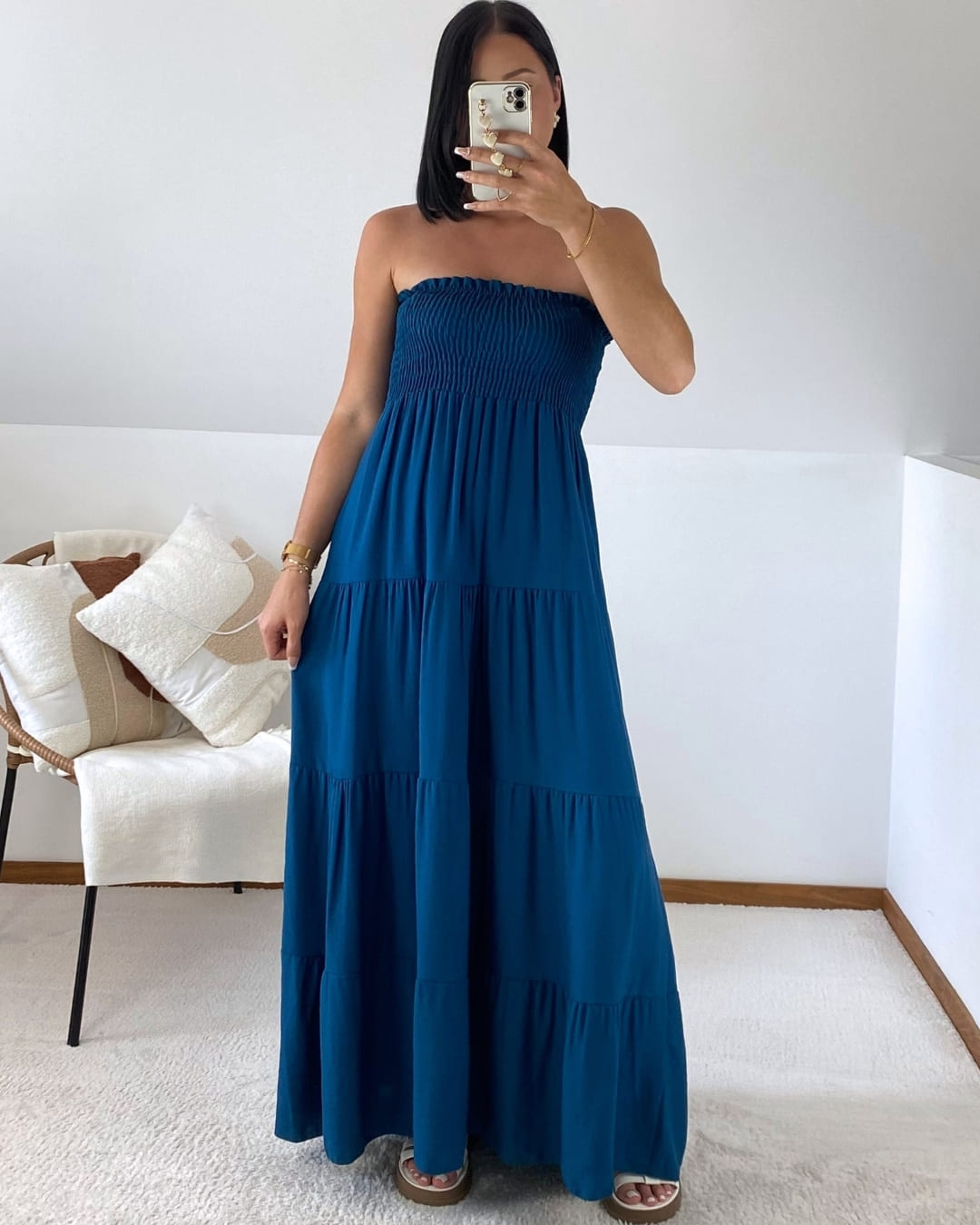 Robe longue bustier à volants