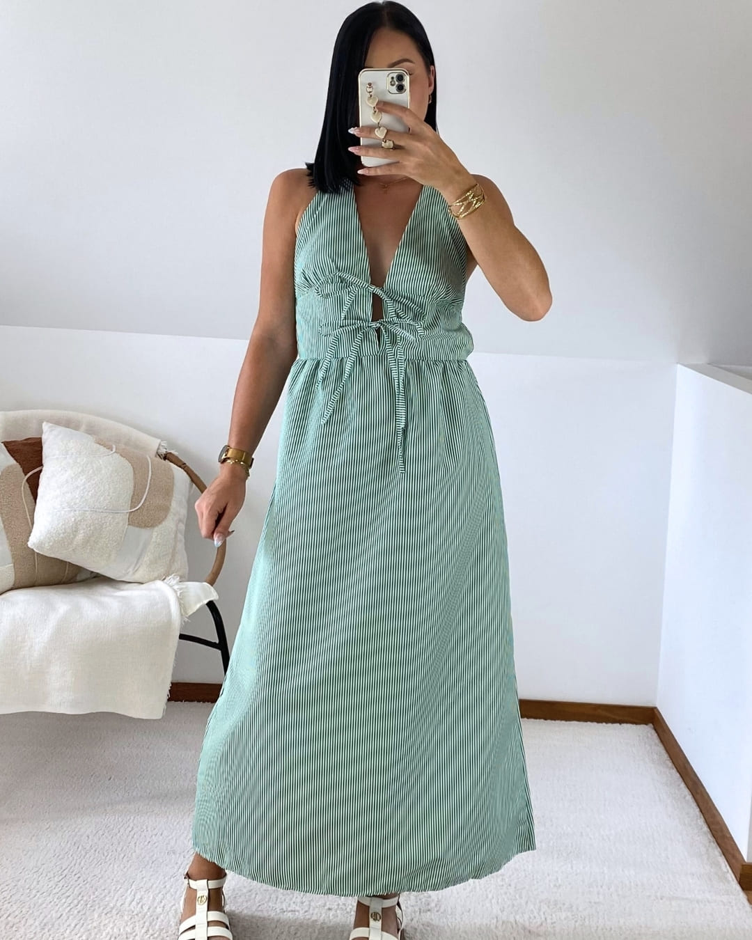 Robe longue dos nu à rayures
