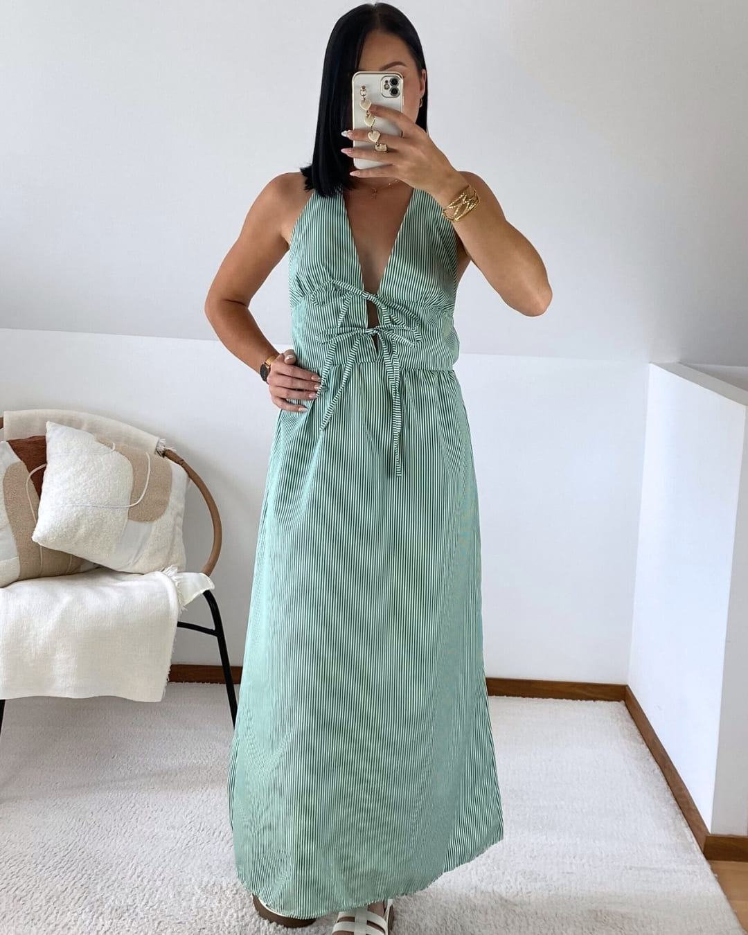 Robe longue dos nu à rayures