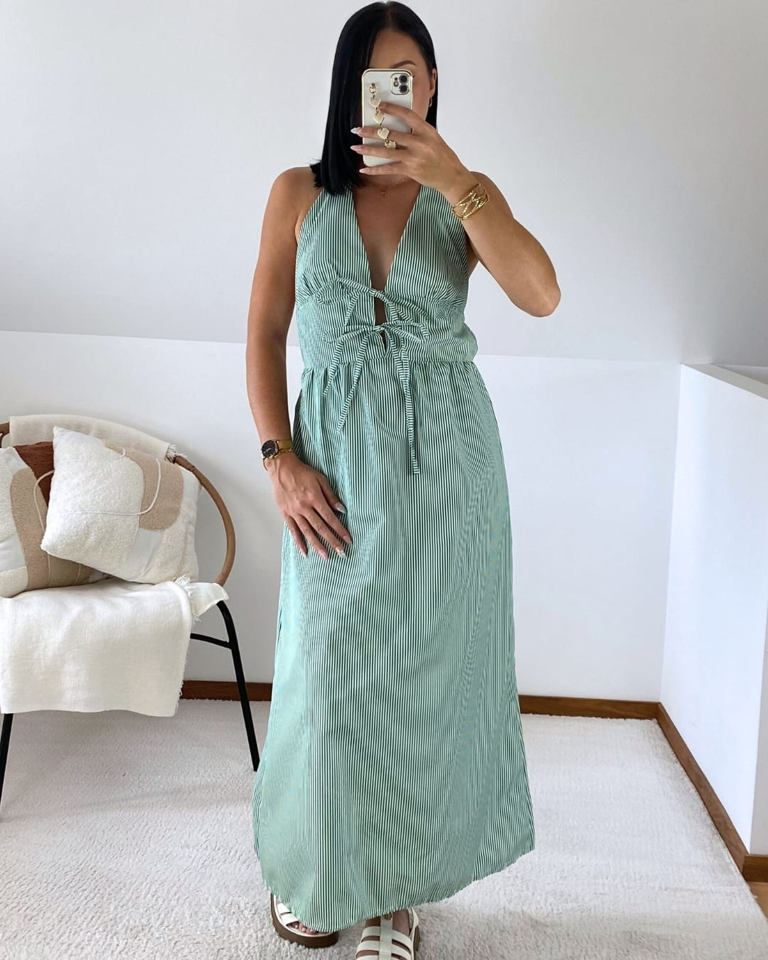 Robe longue dos nu à rayures