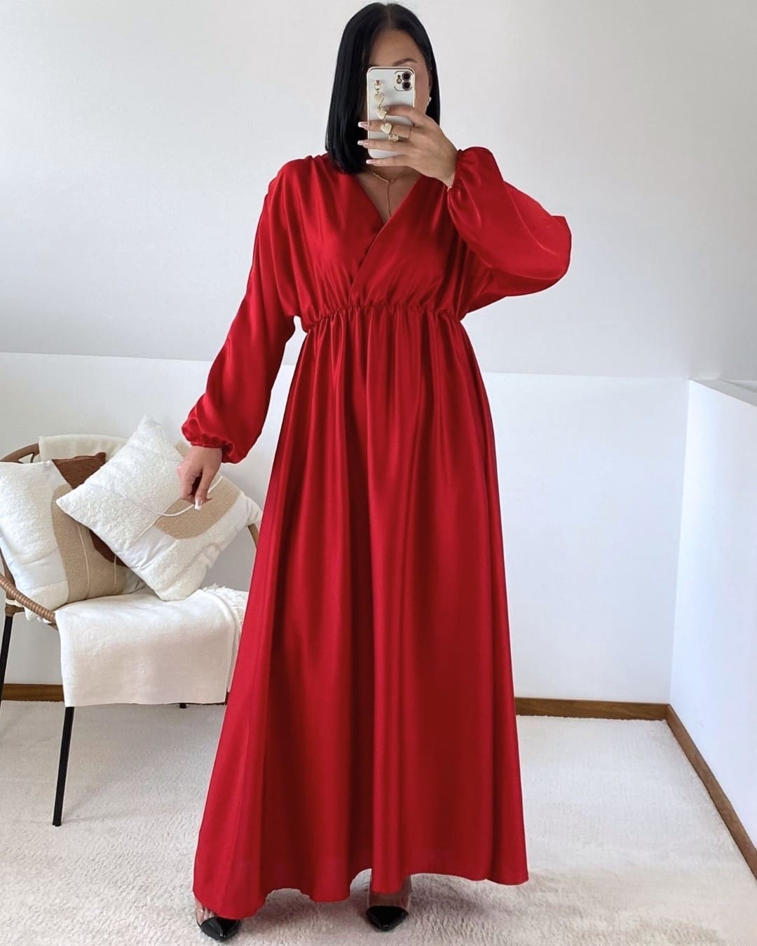 Robe longue satinée