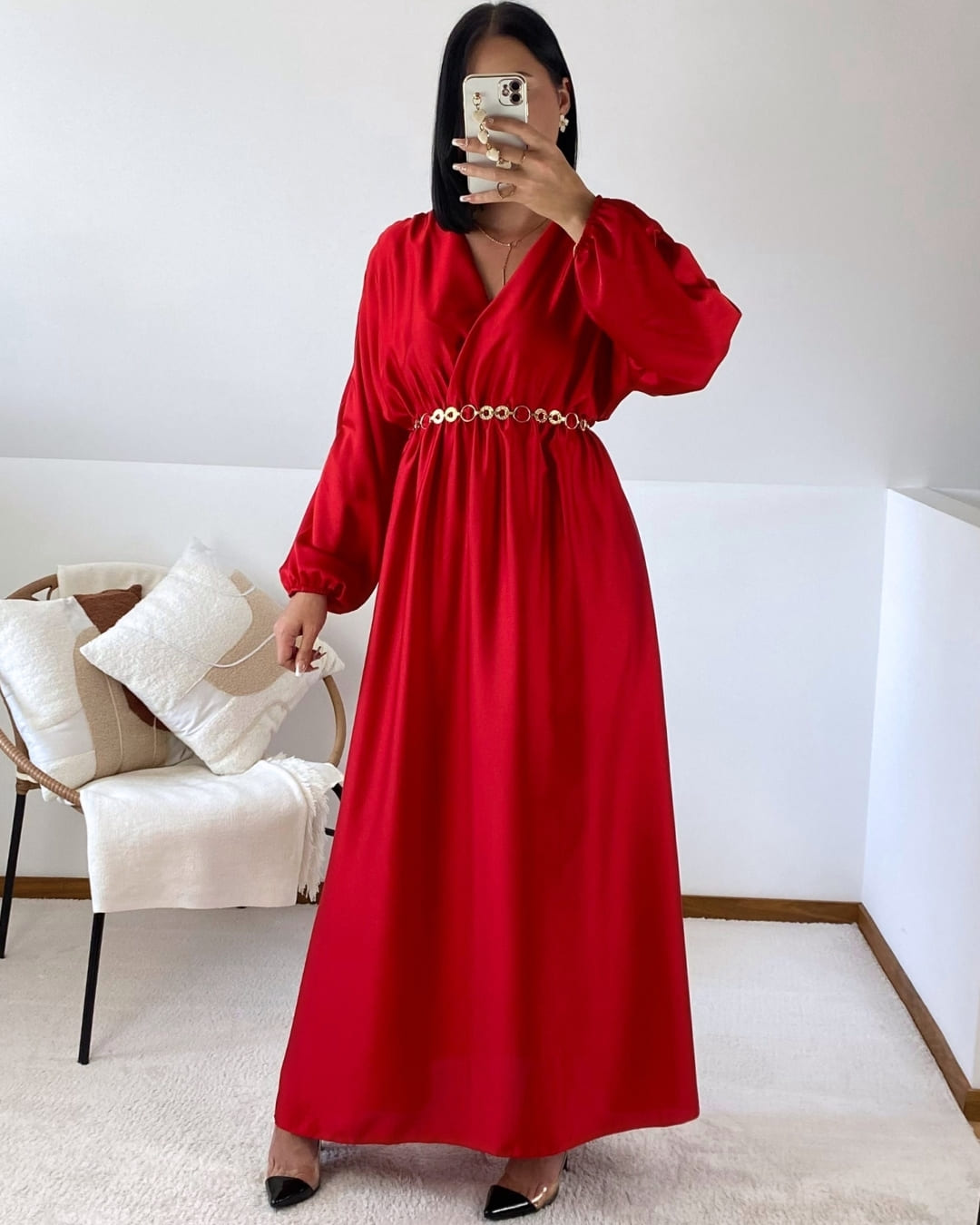 Robe longue satinée