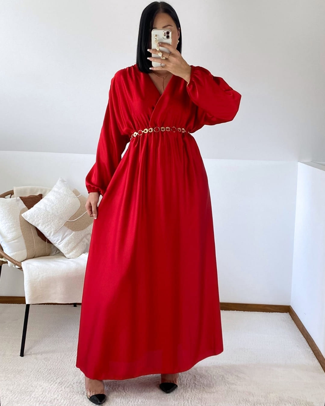 Robe longue satinée