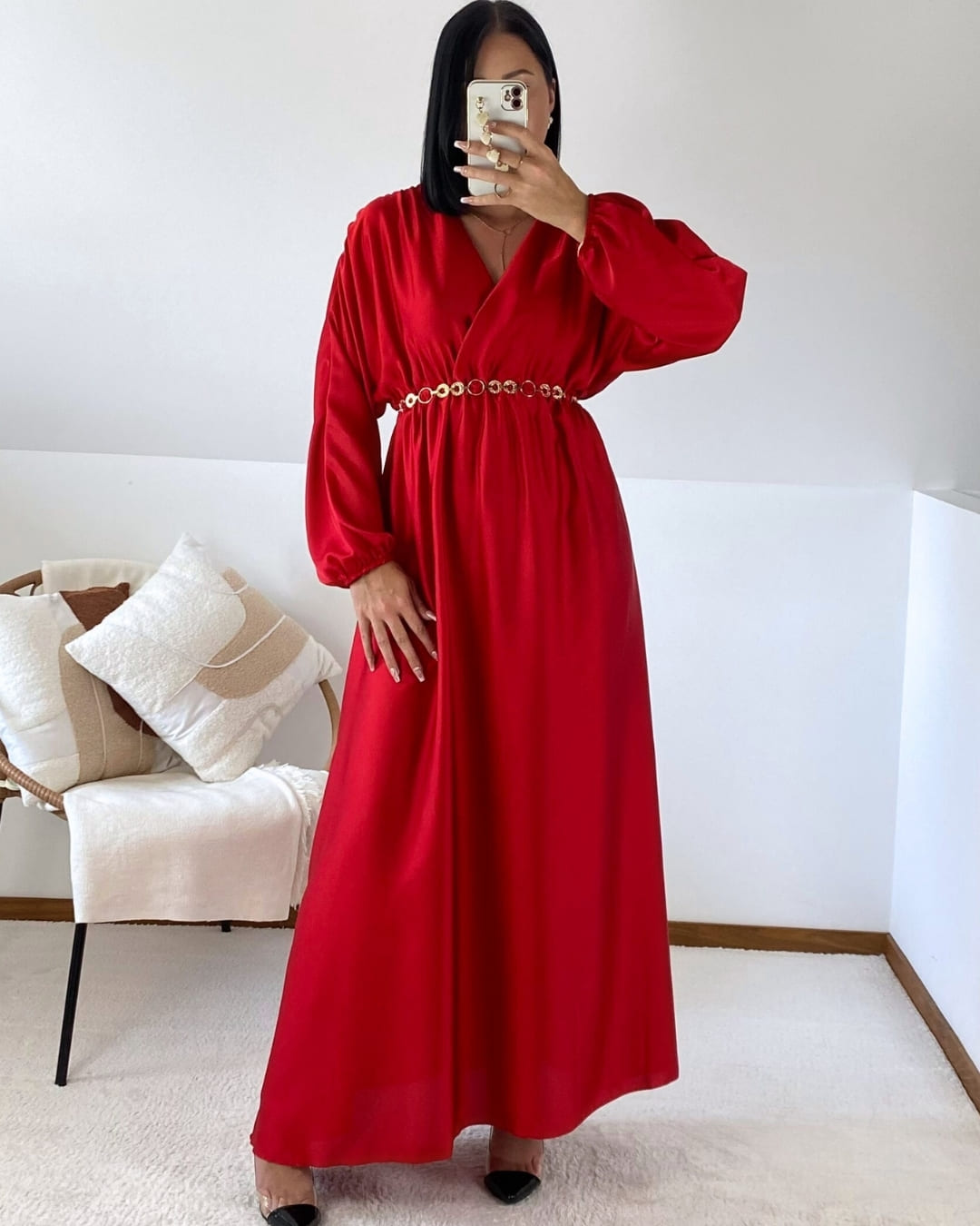 Robe longue satinée