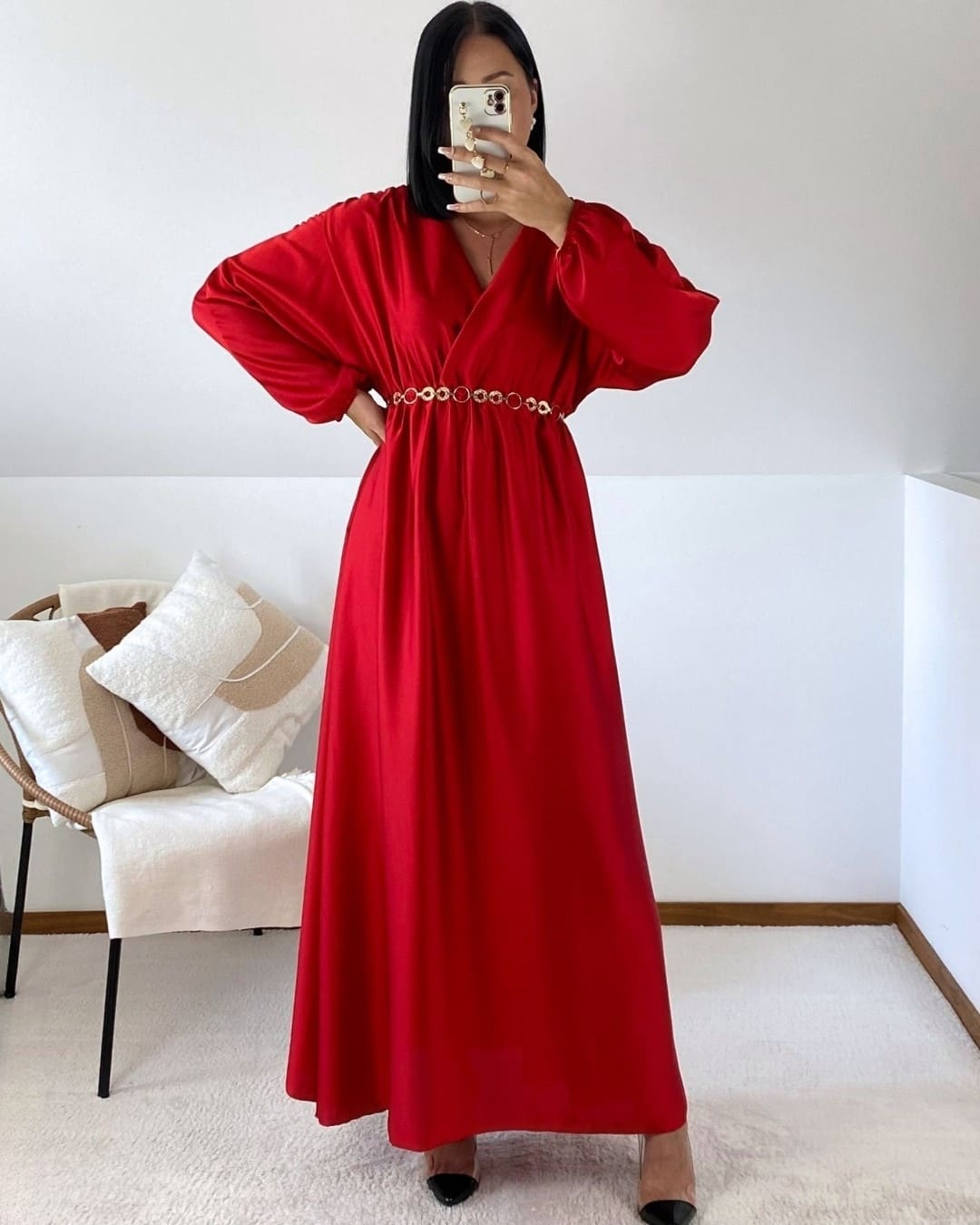 Robe longue satinée