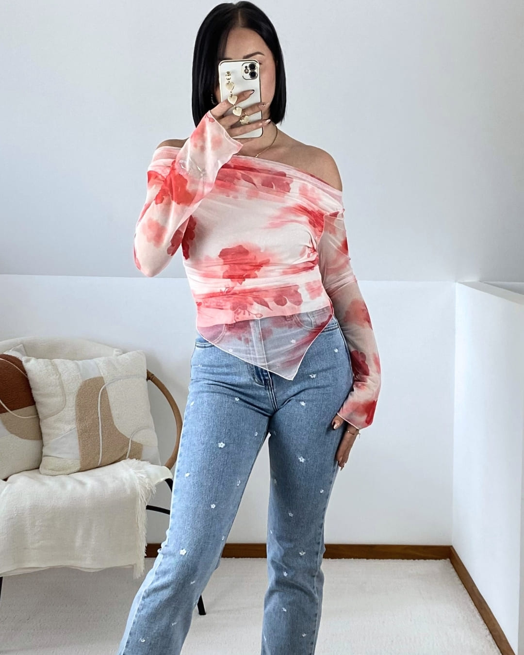 Top en tulle imprimé floral