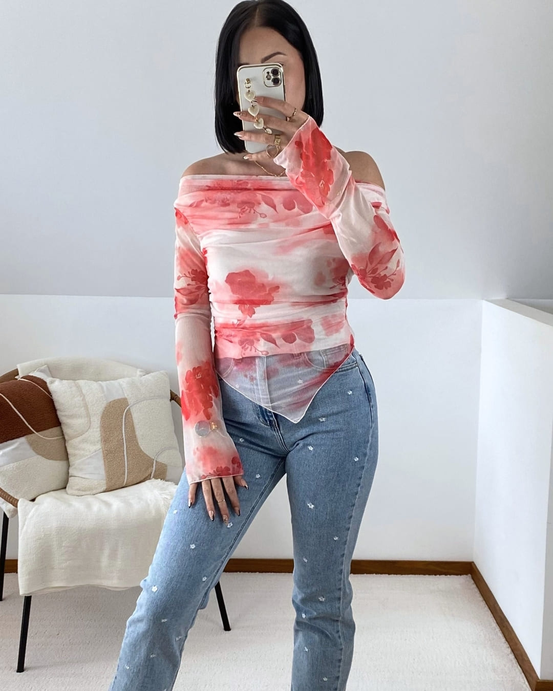Top en tulle imprimé floral