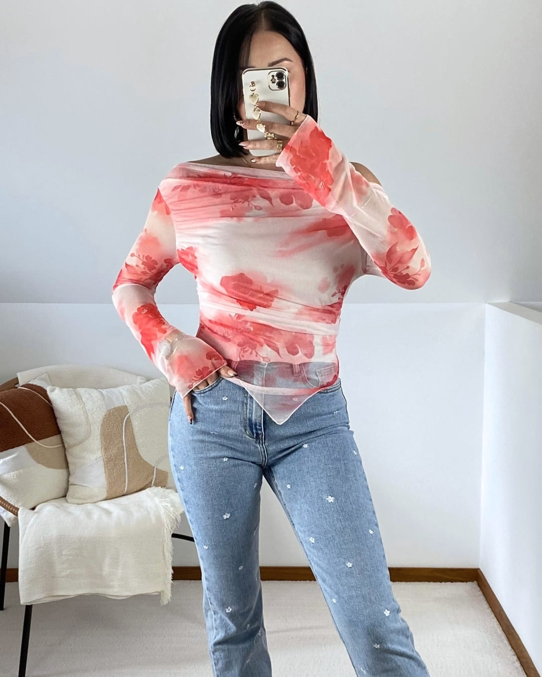 Top en tulle imprimé floral