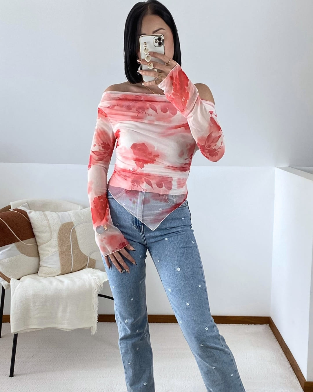 Top en tulle imprimé floral