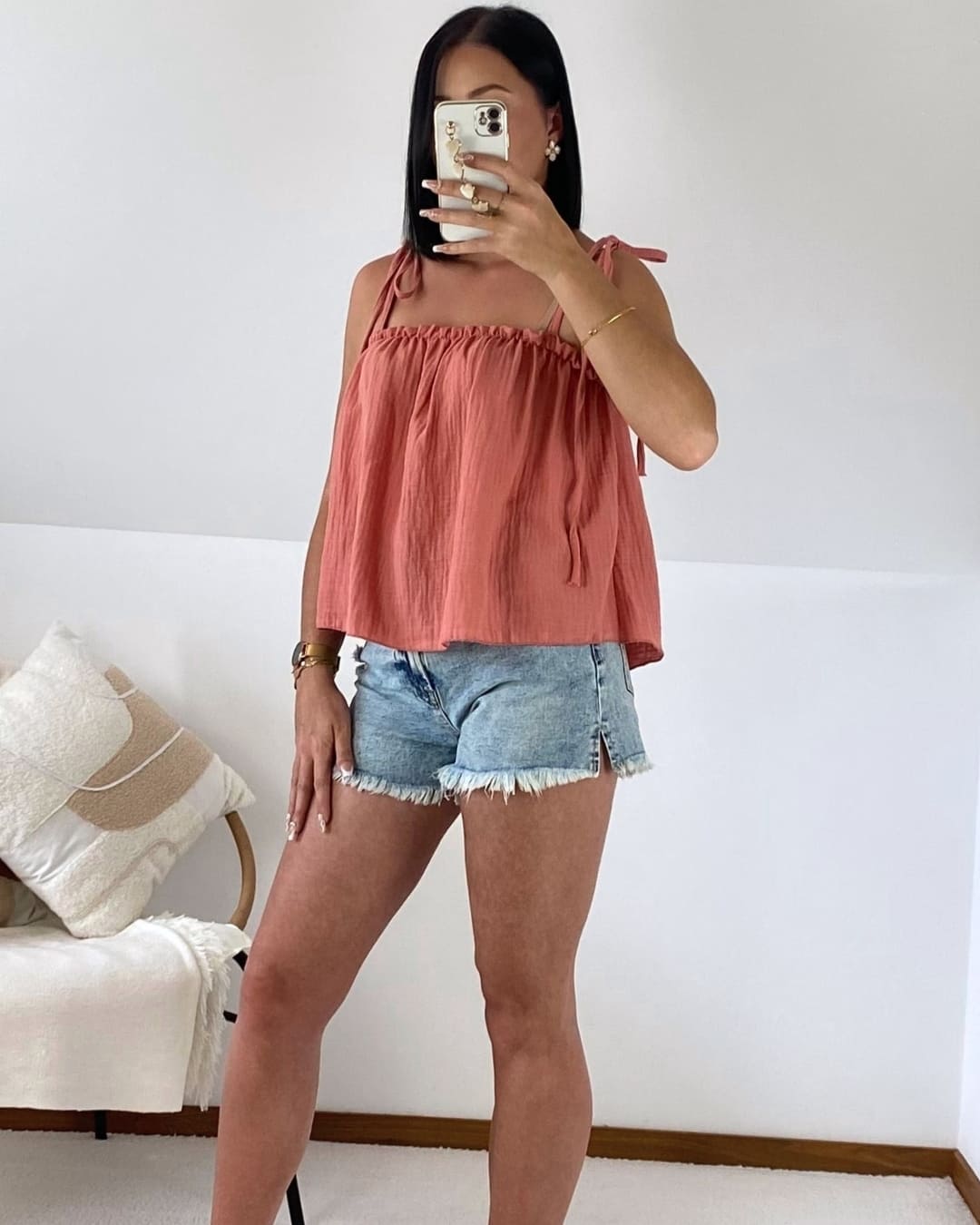 Top à bretelles en gaze de coton