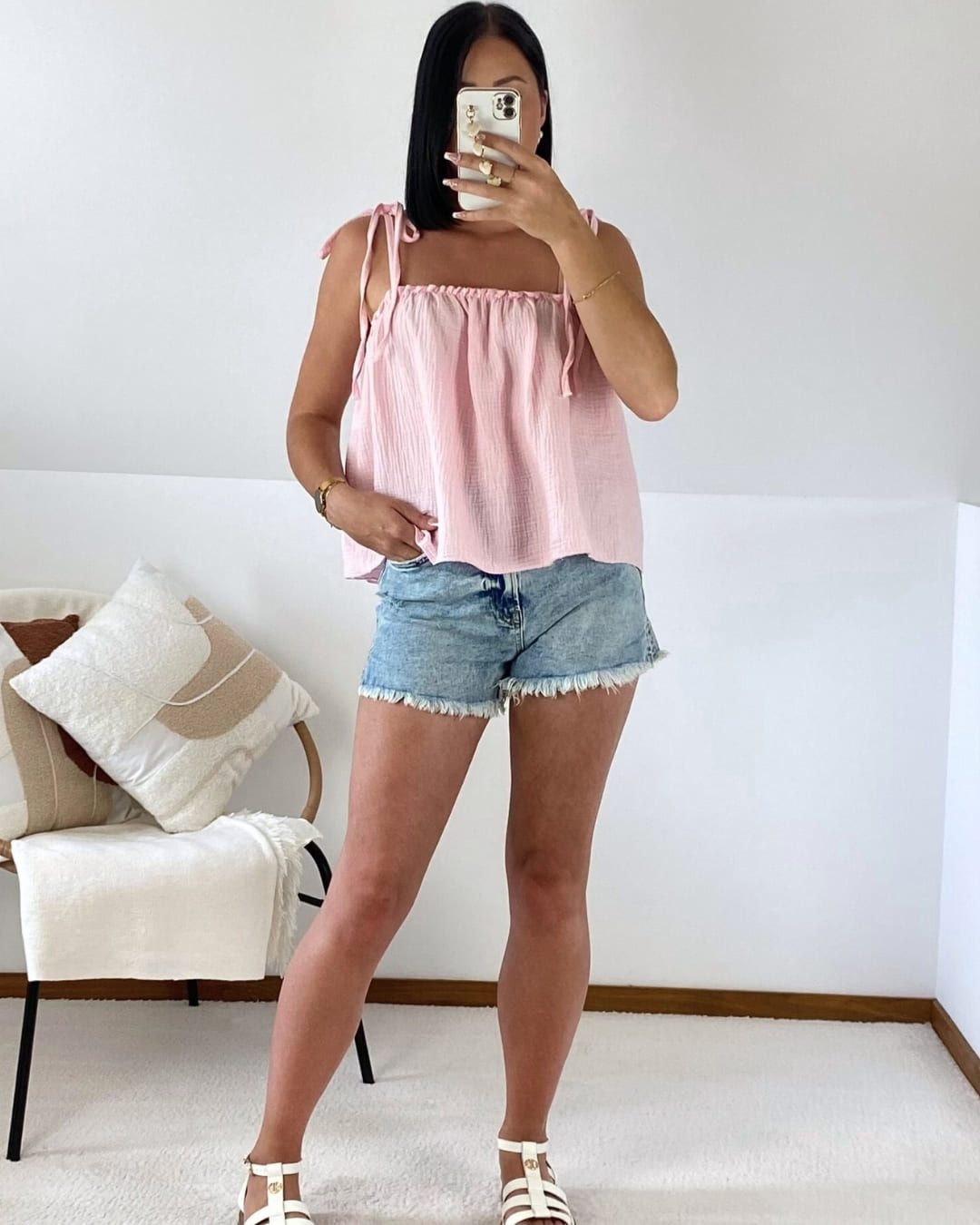 Top à bretelles en gaze de coton