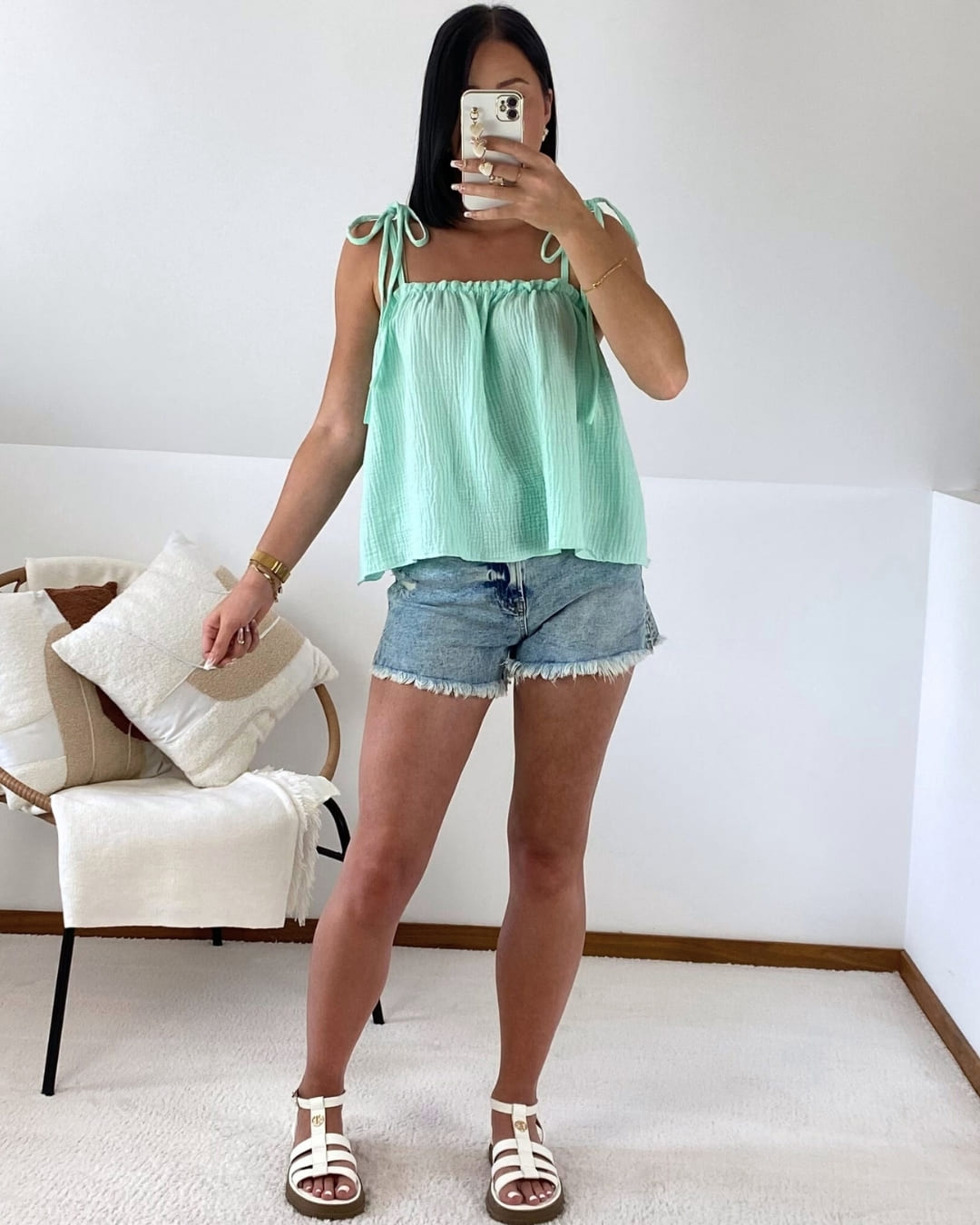 Top à bretelles en gaze de coton