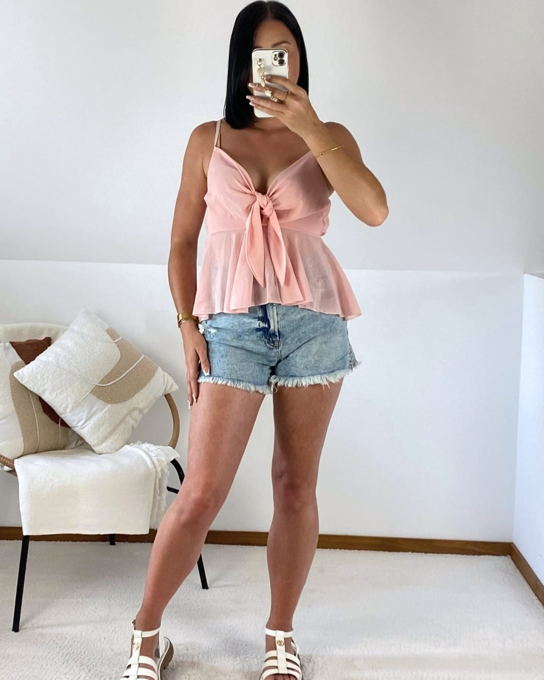 Top évasé à décolleté nœud