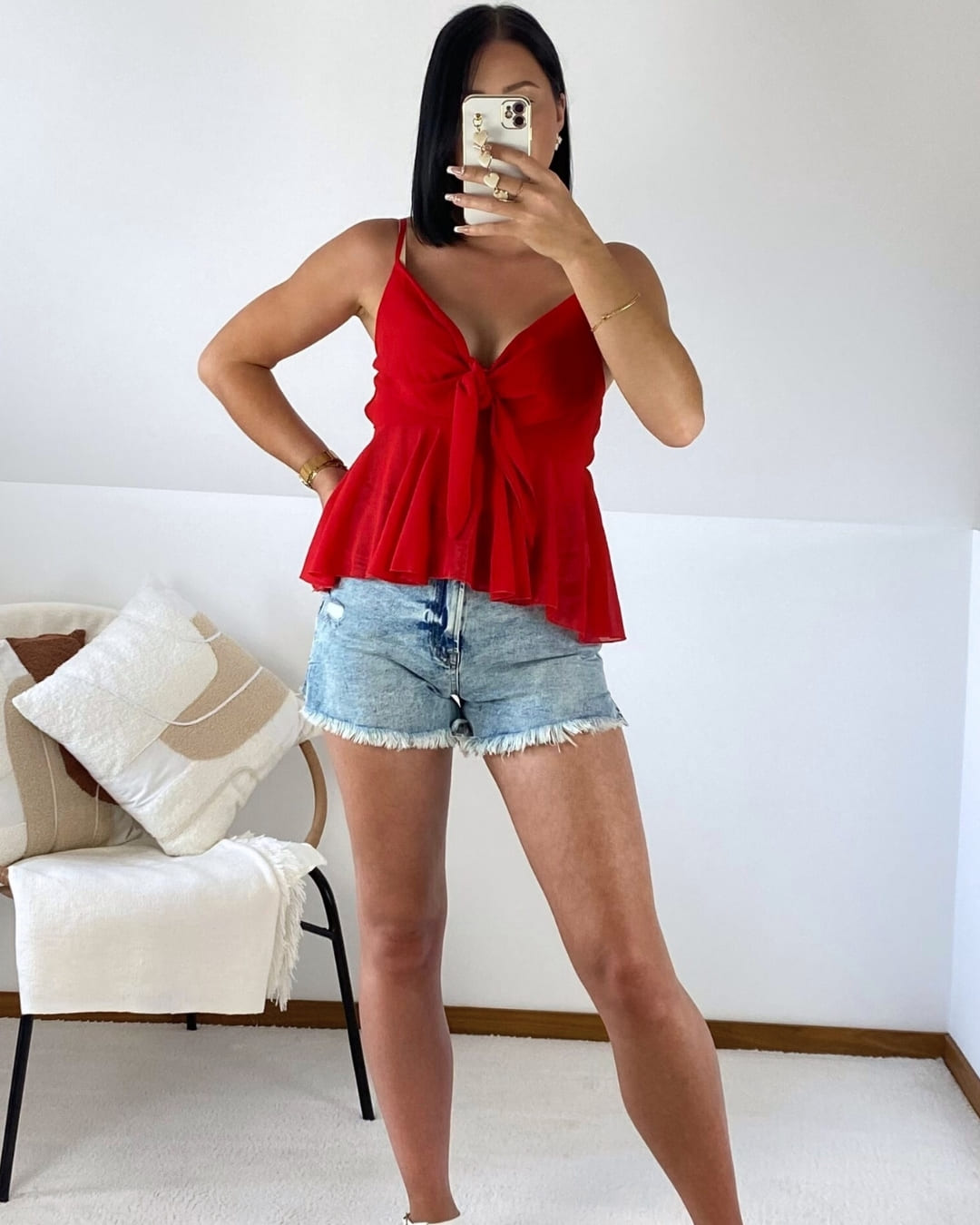 Top évasé à décolleté nœud