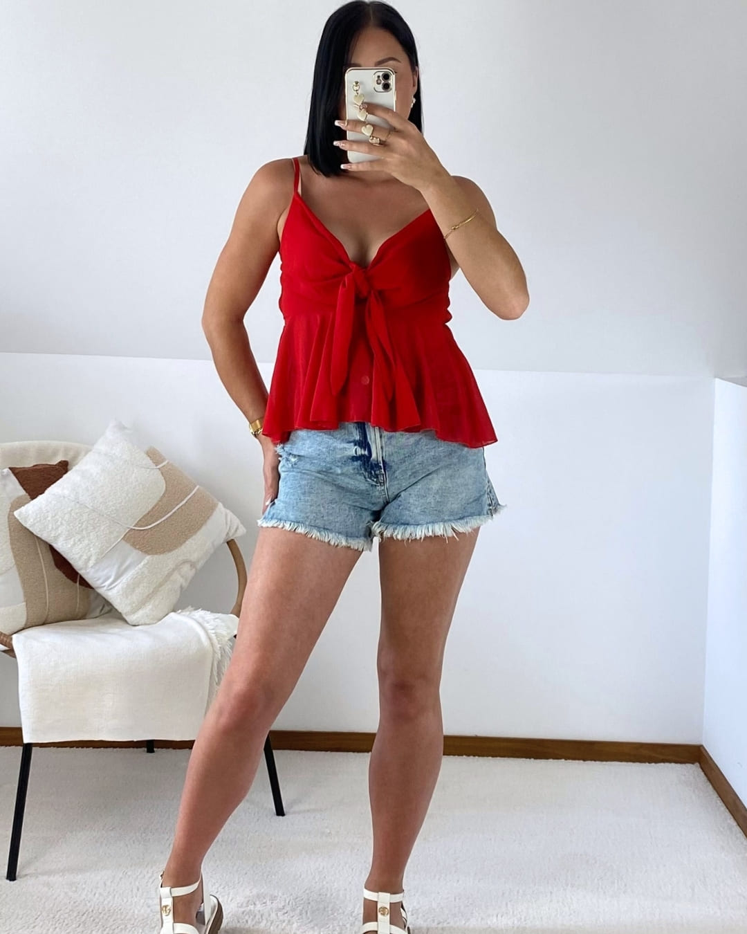 Top évasé à décolleté nœud