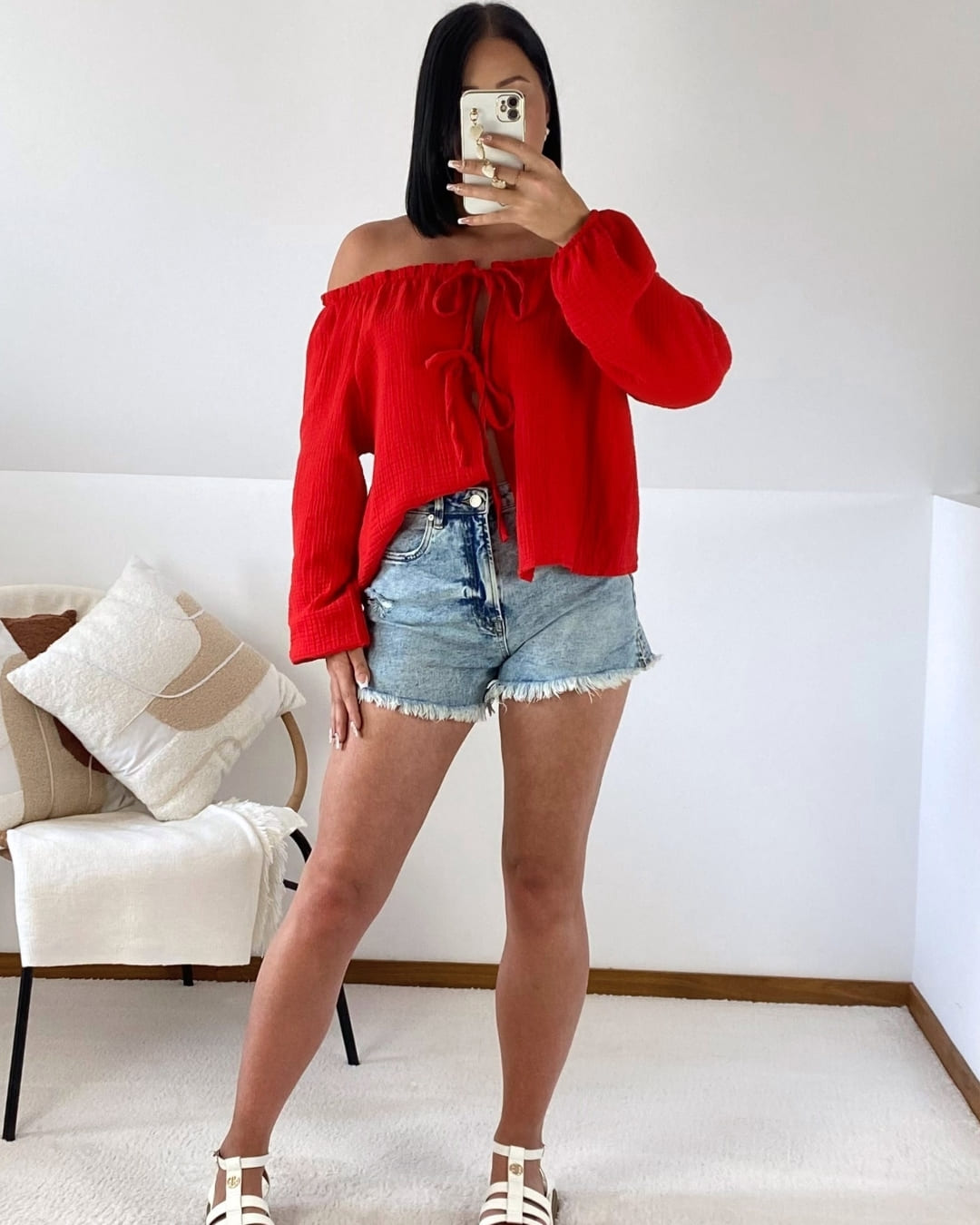 Top à nœuds en gaze de coton