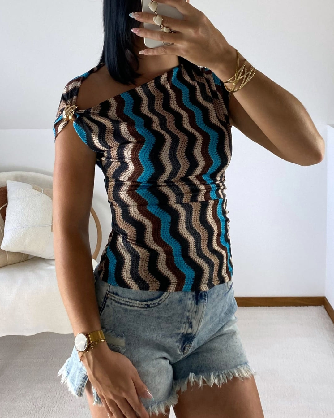 Top asymétrique à imprimé