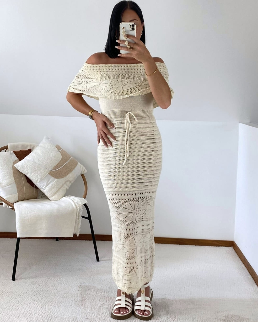 Robe longue en maille ajourée