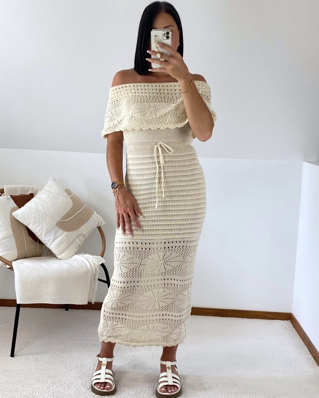 Robe longue en maille ajourée