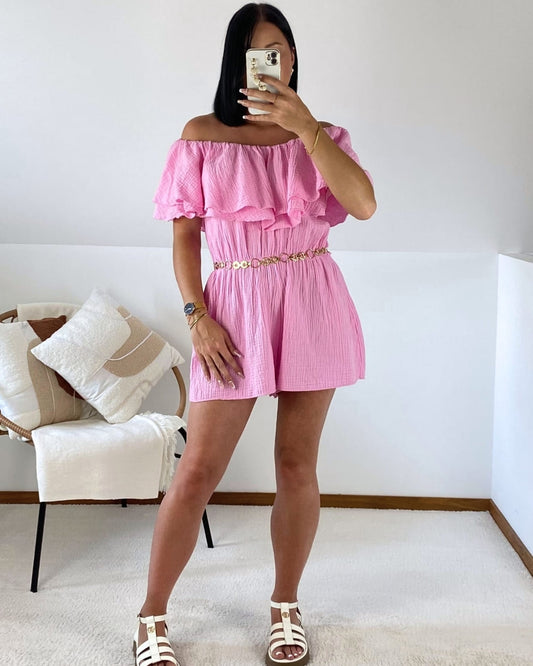 Combishort col bateau en gaze de coton
