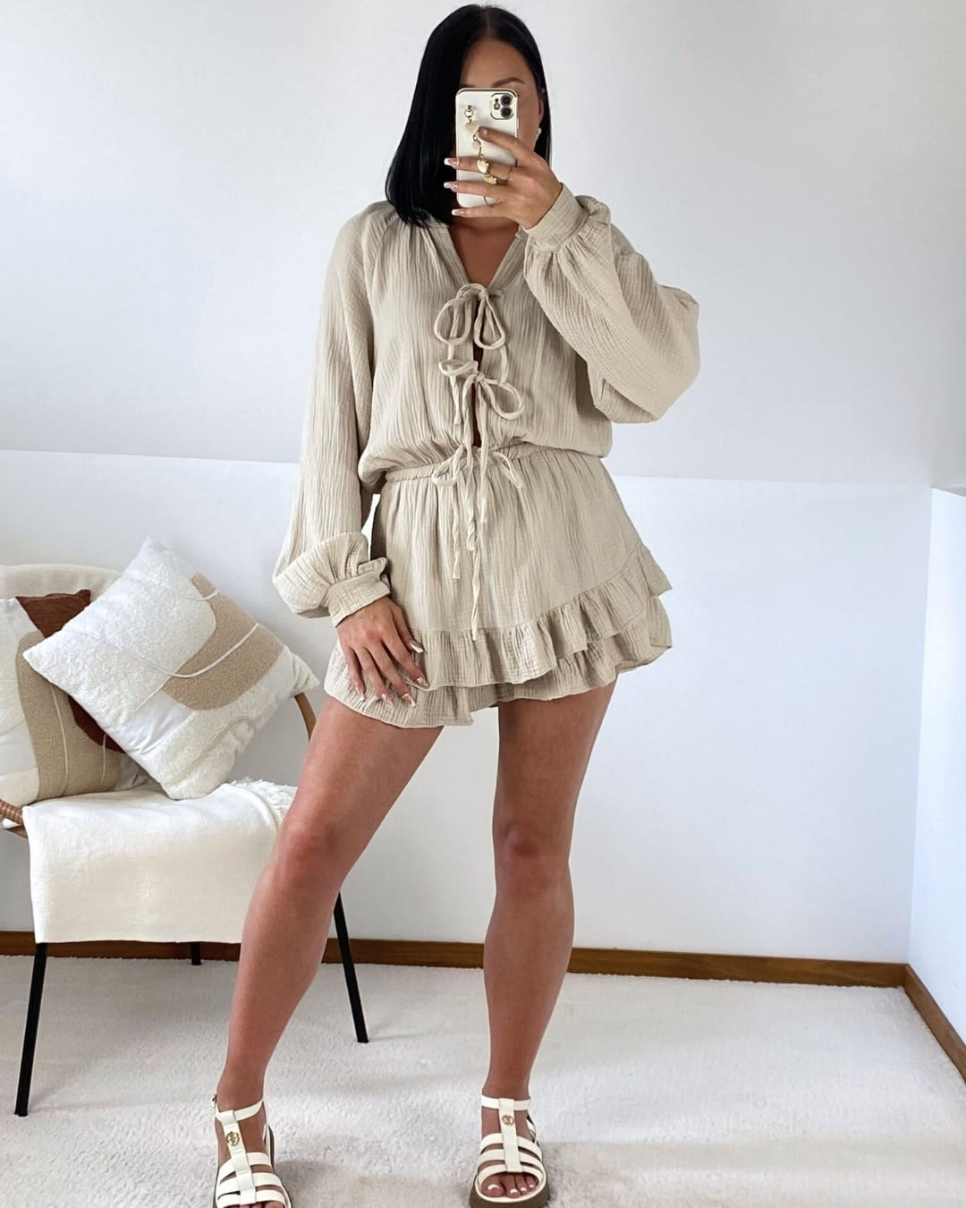 Combishort en gaze de coton à nouer