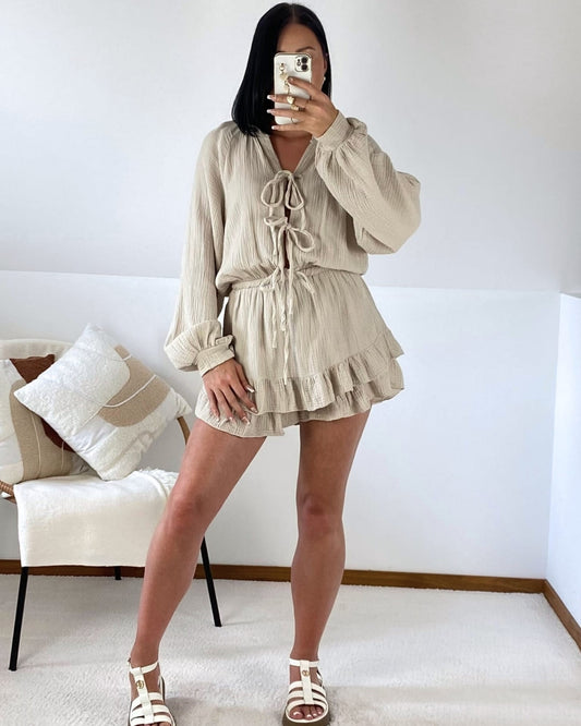 Combishort en gaze de coton à nouer