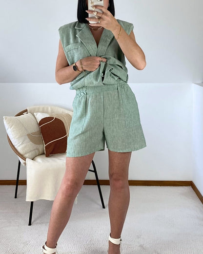 Ensemble gilet et short effet lin