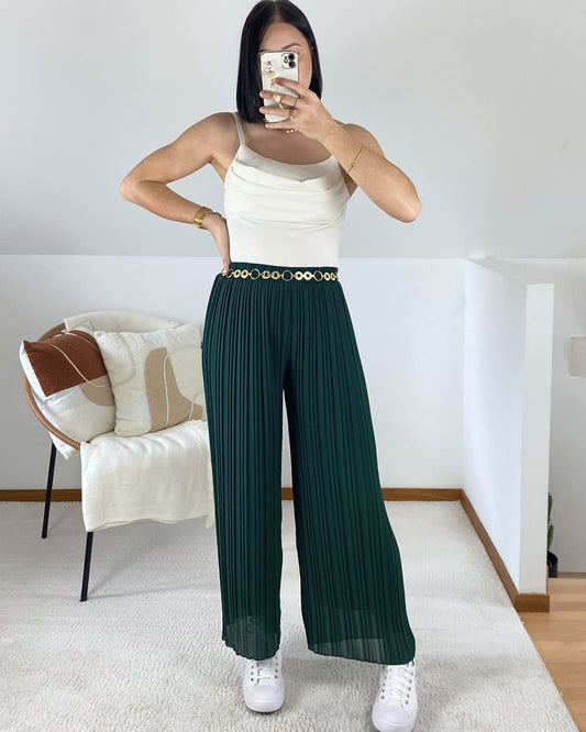 Pantalon large plissé uni