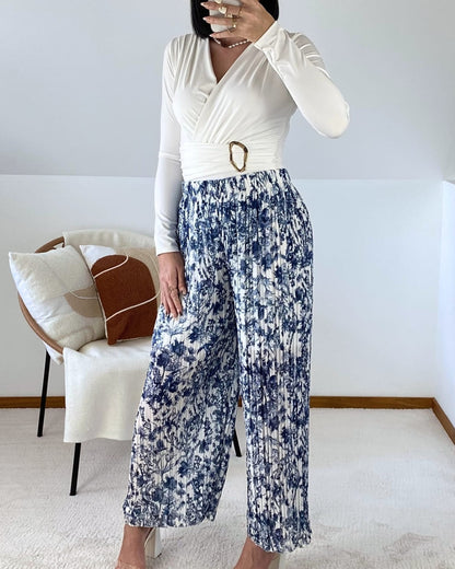 Floral flowing pleated pants